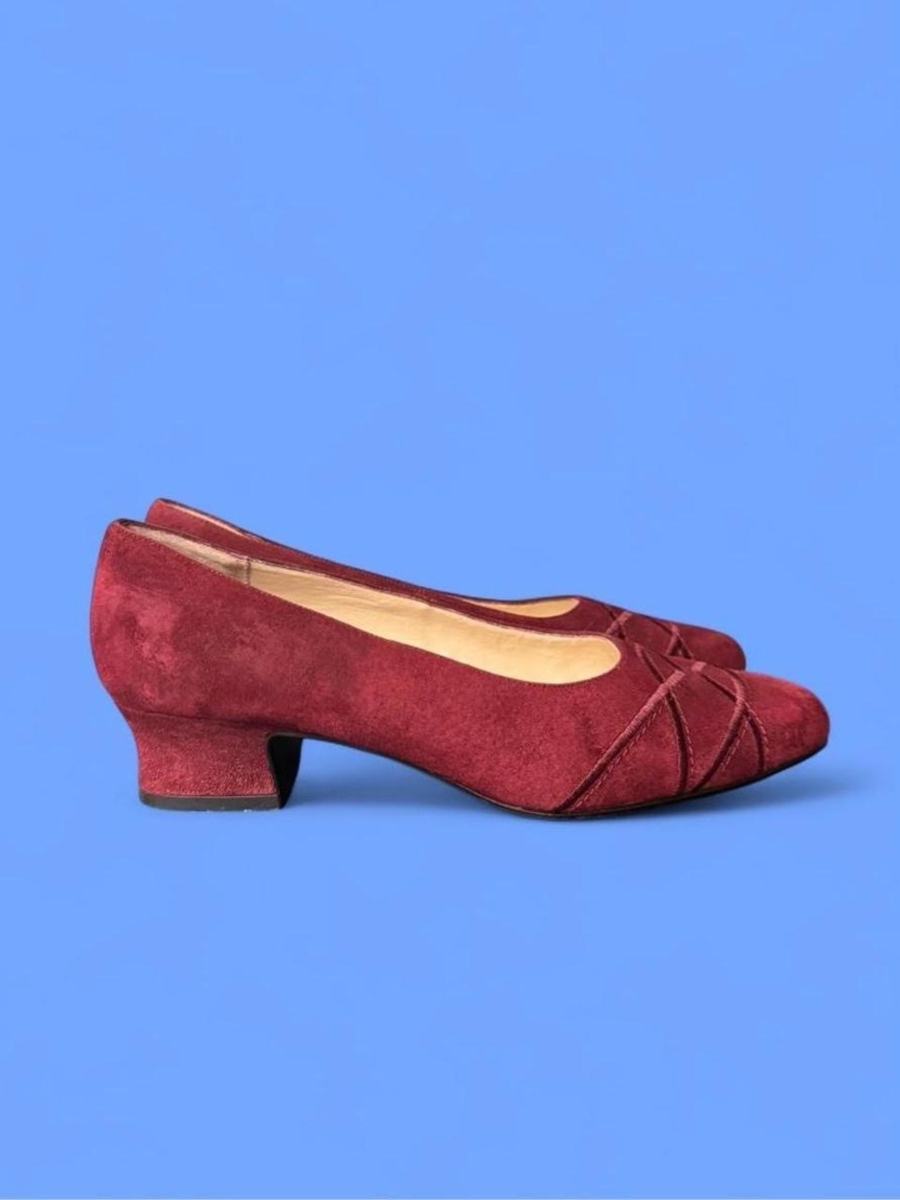 Vintage Burgundy Suede Low Heel Pumps